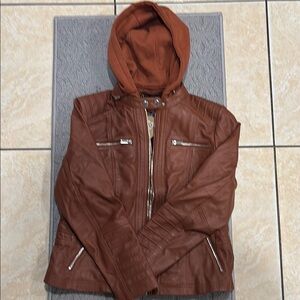 Men's Brown Bomber Jacket with Hood